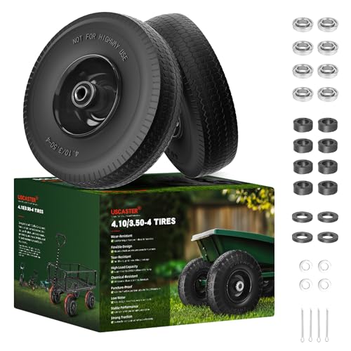 USCaster 4.10/3.50-4 Tire and Wheel Flat Free 10-Inch Solid Wheel Replacement with 5/8 Extra 3/4 &1/2 Bearings 2.2 Offset Hub -Compatible with Hand Truck Wheelbarrow Dolly(Wave Black)