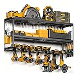 YUZINO Werkzeugwand Metall Werkzeug Wandhalterung, 3 Ebenen Ablagegestelle Mit 7 BohrerschäChten (Tragkraft 150LBs), Stabile Werkzeugaufbewahrung Werkzeug Halterung Wand FüR Garage, Werkstatt
