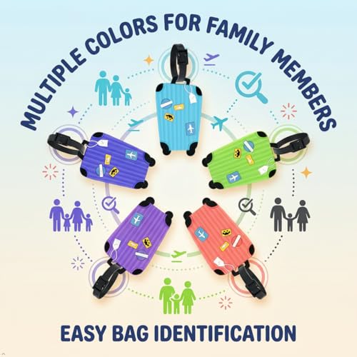 Image of Storite Pack of 5 Luggage Tags with Black Silicon Strap (Multicolour)