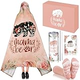 HunnmingRe 5 Pcs Mama Bear Birthday Gift Box Set for Mom Mother's Day Pink Wearable Blanket Hoodie Tumbler Greeting Card Socks Gifts from Son Daughter Husband for Wife Women