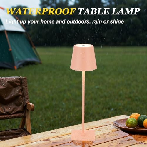 Image of Kakanuo Pink Cordless Rechargeable Table Lamp 5000mAh Battery Operated Lamps, 3 Colors Stepless Dimming Touch Lamp for Living Room, Kitchen Counter, Dining, Outdoor Patio, 2 Pack