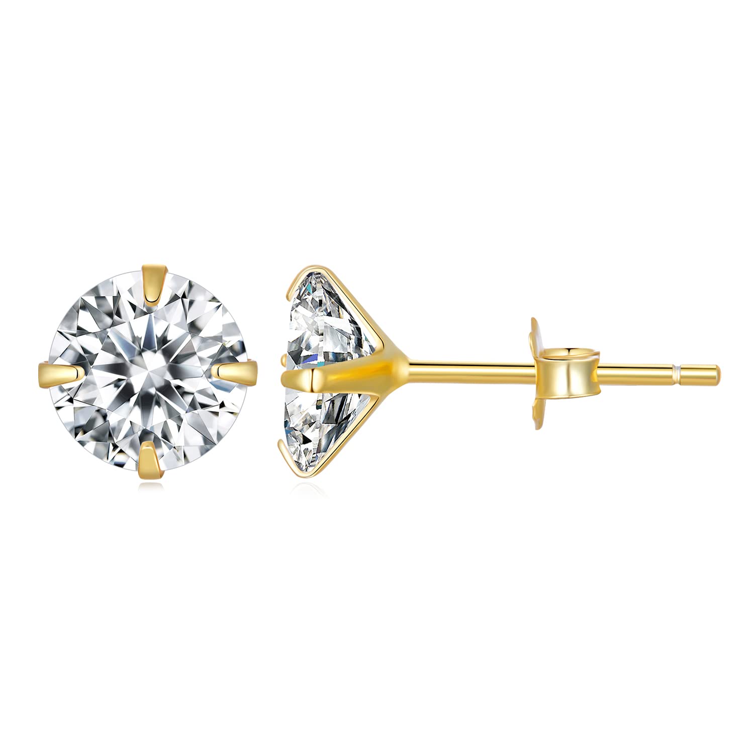 Boucles d'oreilles or post brillant et zircone à 4 griffes en argent