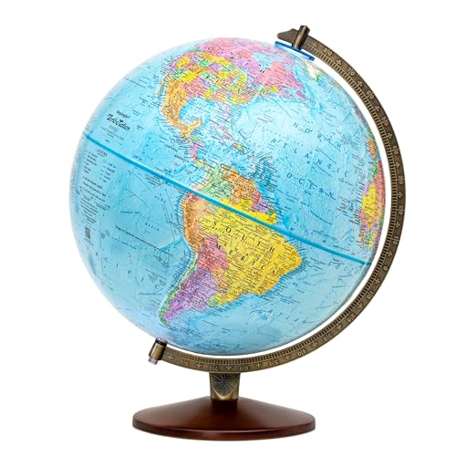 Replogle World Globe with Stand, 12 Inch diameter globe with 3-D Raised Relief Texture. Perfect for Children And Kid's Classroom and home Decor, Made In USA. (Non-Illuminated Presscraft Blue)