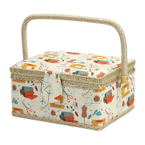 Organizador de costurero, con compartimento extraíble, de almacenamiento, organizador de costura portátil, retro, para hilo de coser, agujas acolchadas, ganchillo, mujeres, adultos