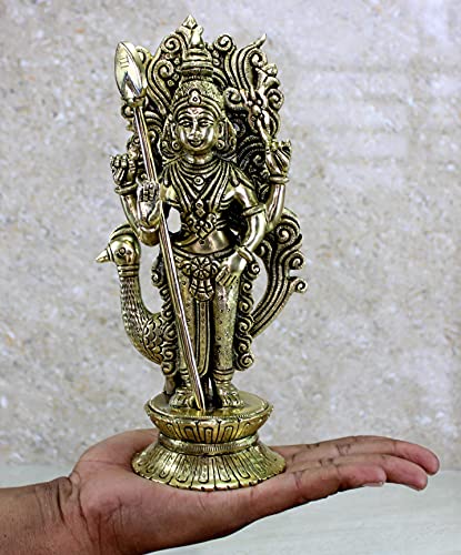 Esplanade Brass Lord Karthikeya Karthik Subramanya Murugan Murti Idol Statue Sculpture - Height 9.75" Inches #TOP4