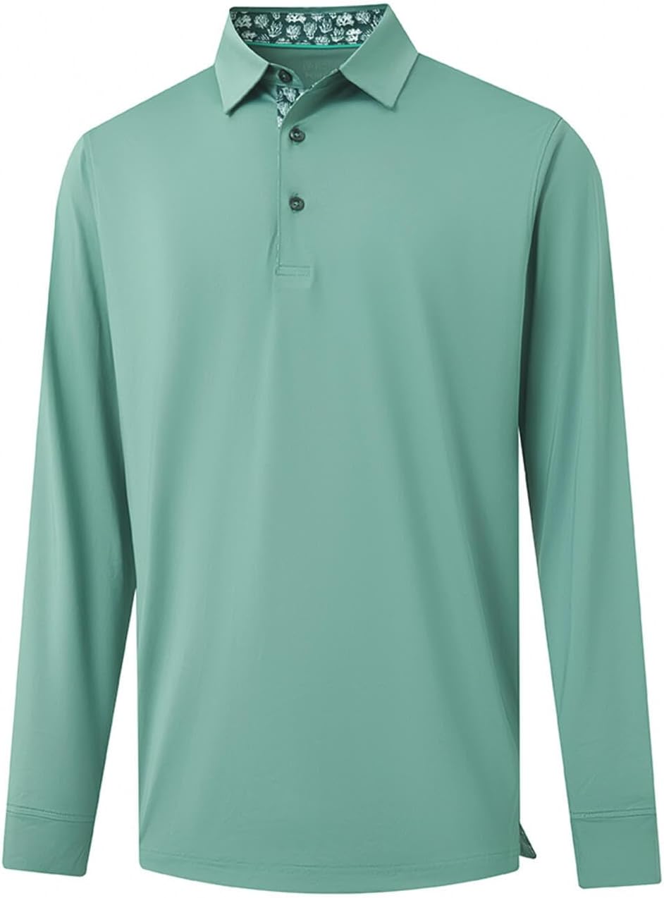 Men's Polo Shirt Long Sleeve Casual Solid Dry Fit High Performance Designed Collared Golf Men's Polo Shirt