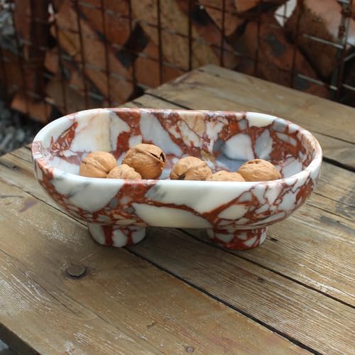 Natural Oval Calacatta Red Marble Fruit Bowl for Kitchen Counter ...