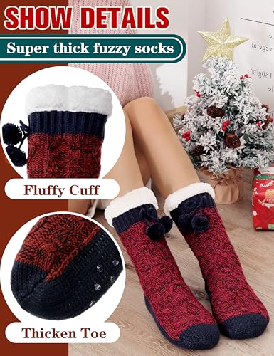 Image of Welwoos Womens Slipper Fuzzy Grips Socks Fluffy Winter Warm Thick Thermal Cozy Plush Non Slip Cabin Soft Fleece Socks