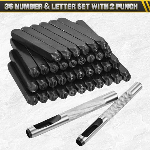 WorkBless 36PCS Metal Stamping Kit, 1/4\" (6mm) Steel Number and Letter Punch Set, Include A-Z Alphabet, Number 0-8, & Symbol, Stamping Tool for Imprinting Plastic, Wood, Leather, Jewelry