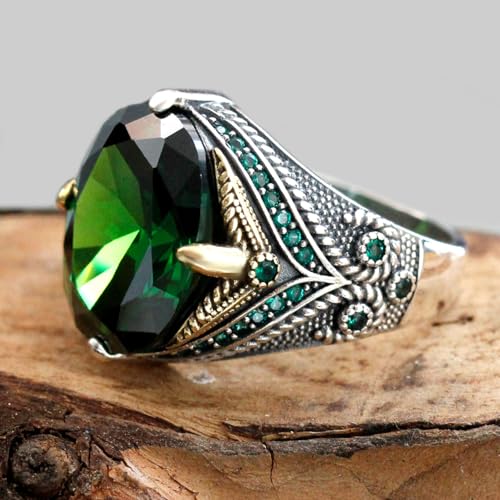 Men's Ring Black Zircon, Tanzanian Blue Zircon Garnet Red Zircon, Green Zircon, Sea Blue Zircon Ring, Handmade Solid S925 Sterling Silver Men's Ring, Vintage Türkiye Ring Perfect Declaration Ring, Men's Christmas Gift Sizes 7-124