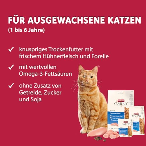 animonda Carny Adult Huhn + Forelle (1,75 kg), Adult Trockenfutter für ausgewachsene Katzen, Katzenfutter ohne Getreide und Zucker, Katzentrockenfutter mit 65 % Fleisch und Fisch