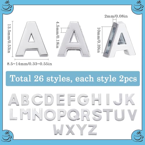 SUNNYCLUE 1 Box 52Pcs 26 Styles Alphabet Letters Charm Beads Alloy Slide Charms Bulk Metal Art 3D A-Z letter Alphabets Loose Alphabetic Bead Charm for jewellery Making DIY Necklace Bracelet Craft Wome - Image 2