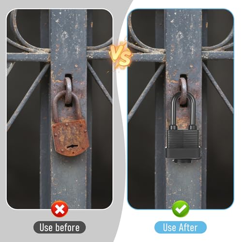 Image of 6 Set Outdoor Padlock Weatherproof, Waterproof Covered Heavy Duty Laminated Steel Lock for Gates, Fences, Storage, Weatherproof Anti-Rust Security Locks with Hardened Steel Shackle and 2 Keys - Black