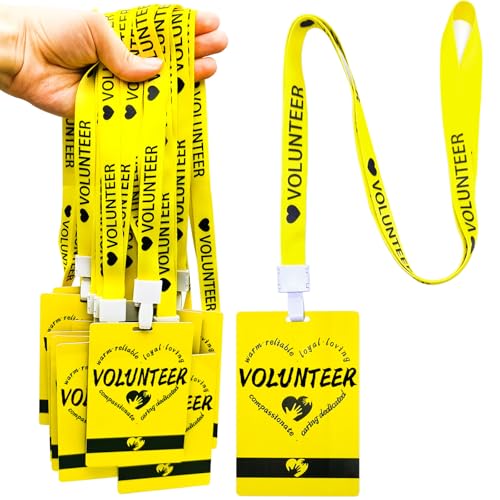 25 Sets PVC Volunteer Badge lanyards and Plastic Pass Cards,Perfect for School Volunteer,Breakaway Concerts Volunteer, Fundraising, ensuring a and Functional Solution for Event Organizers.(Love)