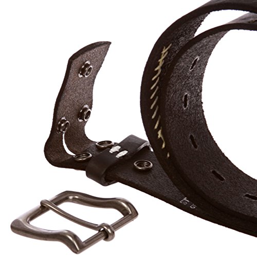 Snap On Floral Embossed Stitching Full Grain Leather Belt4