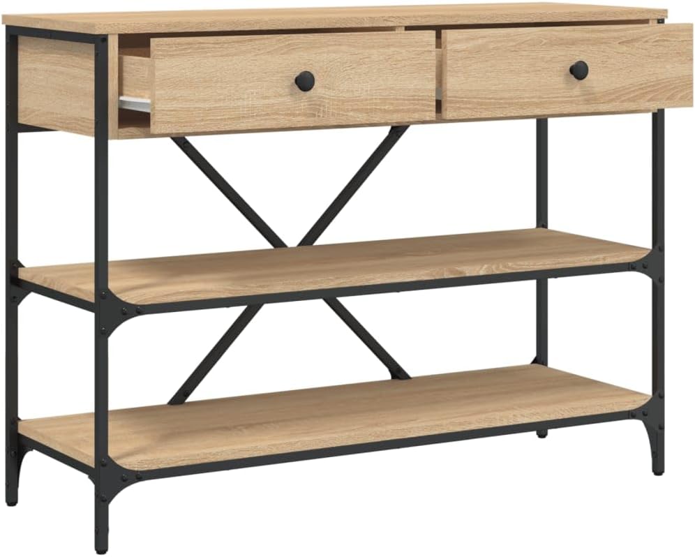 Console table with one drawer open, showing interior space