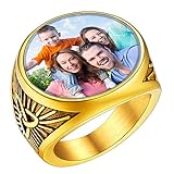 Anello personalizzato con foto: Simbolo vichingo - il nodo celtico sul lato, che simboleggia l'armonia e l'equilibrio di vita, anche l'eternità di energia. Anello tondo, puoi personalizzare qualsiasi foto che ti piace (amante/idolo/parente/amico/animale domestico/dipinto, ecc.)