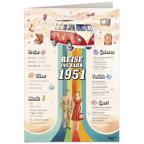 Schöne Geburtstagskarte 75 Frau und Mann - Geschenke zum 75 Geburtstag Frau - Geburtstagsgeschenk für Männer 75 - Karte 75 Geburtstag Mann - Geburtstagsdekoration 1951