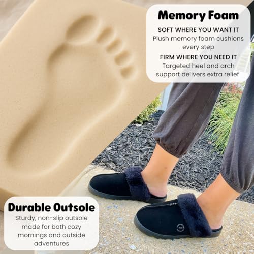 Dearfoams Women's Suede Fuzzy Soft Memory Foam Indoor Outdoor Helena Scuff Slipper4