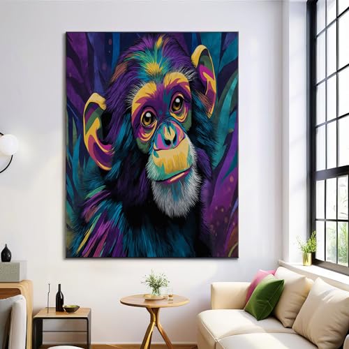 Pintura en lienzo de gorila colorido de 60x90cm para salón