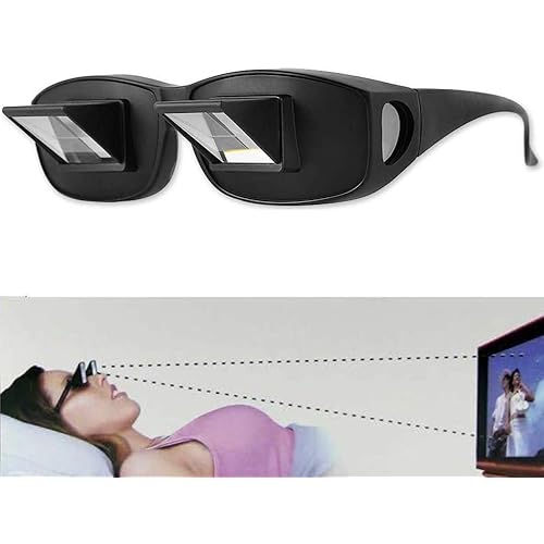 Lazy Bed Prism Reading Glasses, Glasses Horizontal Glasses Spectacles Lie Down for Reading Watching TV Myopia Usable (Black)