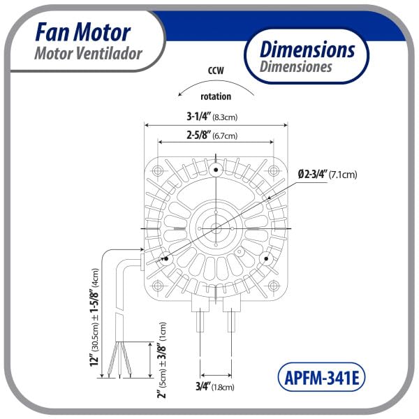 Appli Parts APFM-341E 34W Refrigeration Condenser and Evaporator Motor 115V 60Hz 1.5A 1450rpm Includes Base and 12in Aluminum Fan Blade CCW Shaft end Universal fit