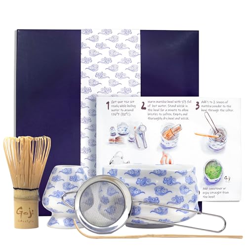 Goji Lifestyle Matcha Whisk Set - Exquisite Matcha Bowl, Handcrafted Bamboo Whisk, Stainless Sifter,...