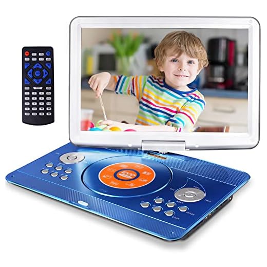 16.9" Portable DVD Player with 14.1" Large Swivel Screen, Car DVD Player Portable with 5 Hrs Rechargeable Battery, Mobile DVD Player for Kids, Sync TV, Support USB SD Card with Car Charger (Blue)