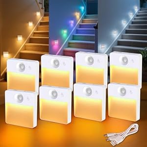 8 Pack Rechargeable Motion Sensor Stair Light for Indoor, RGBW Battery Operated Closet Lights, Stick On Night Lamp, Motion Activated Magnetic Lighting Lamps for Step,Cabinet,Hallway,Bathroom