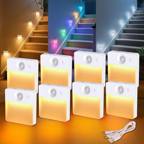 Guankai 8 Pack Rechargeable Motion Sensor Stair Light...