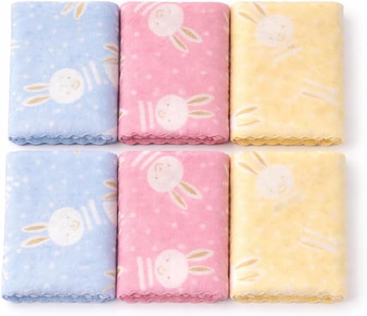 Soft Cotton Baby Bunny Print Handkerchief | Baby Face Towel/Hanky for Kids | Gentle &amp; Absorbent | Multicolor Pack of 6 (2...