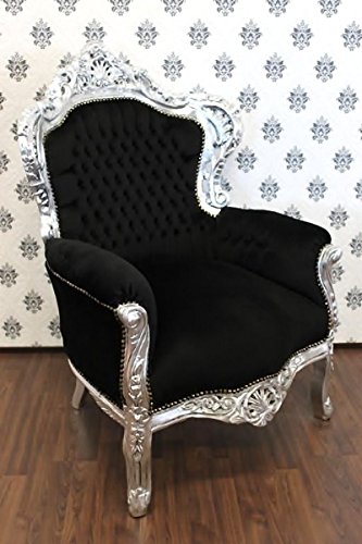 Casa Padrino Barock Sessel King Schwarz/Silber - Möbel Antik Stil