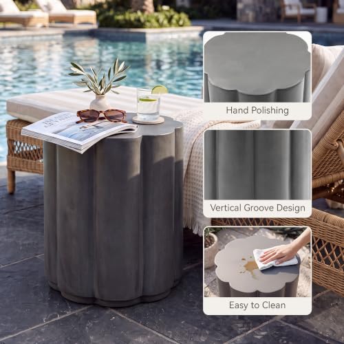 Image of COSIEST Petal Shaped Patio Side Table Outdoor, Modern Concrete End Table