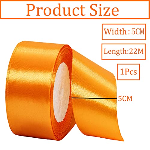 50mm Wide Thick Orange Ribbon for Gift Wrapping,22m 2Inch Large Fabric Satin Ribbon Orange Bow for Gift Wrapping,Ribbons for Crafting,Hair,Bouquets,Wedding Car,Presents,Cake,Christmas Decorations - Image 2