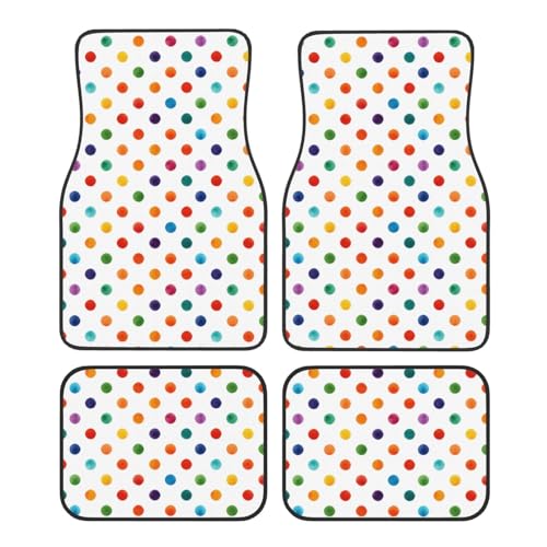Colorful Dot Pattern Red Green Yellow Car Floor Mats,4 Piece, Car Rug Durable Anti-Slip Waterproof Trim to Fit Liner Universal Fit Auto,Sedan,SUV,Truck