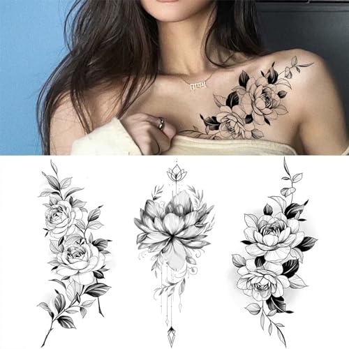 Temporäre Tattoos Erwachsene, 3 Blätter Lange...