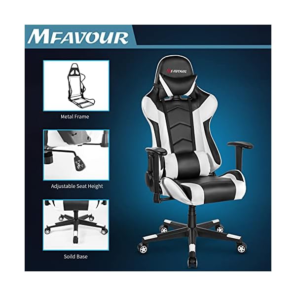 mfavour Ergonomic Gaming Chair with Height Adjustment, Headrest Lumbar Support, E-Sports Swivel Chair for Game Playing and Working - Image 6