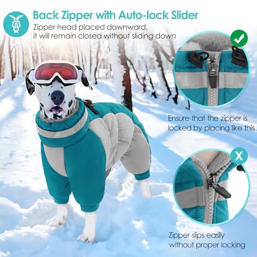 AOFITEE Winteroverall für Hunde - Wasserdichter Hundemantel für Große Hunde mit Beinen, Winter Warmer Hundejacke mit Geschirr Gefütterter Hundeoverall, Wintermantel Hund für Französische Bulldogge, L