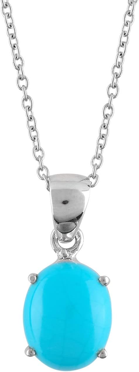 OdrillionGems Genuine Turquoise Gemstone Pendant Necklace, Oval Cabochon, 925 Sterling Silver, Handmade Jewelry, Wedding Gift for Women, Energy Healing Chakra Crystals, Valentine Gift -18 inches