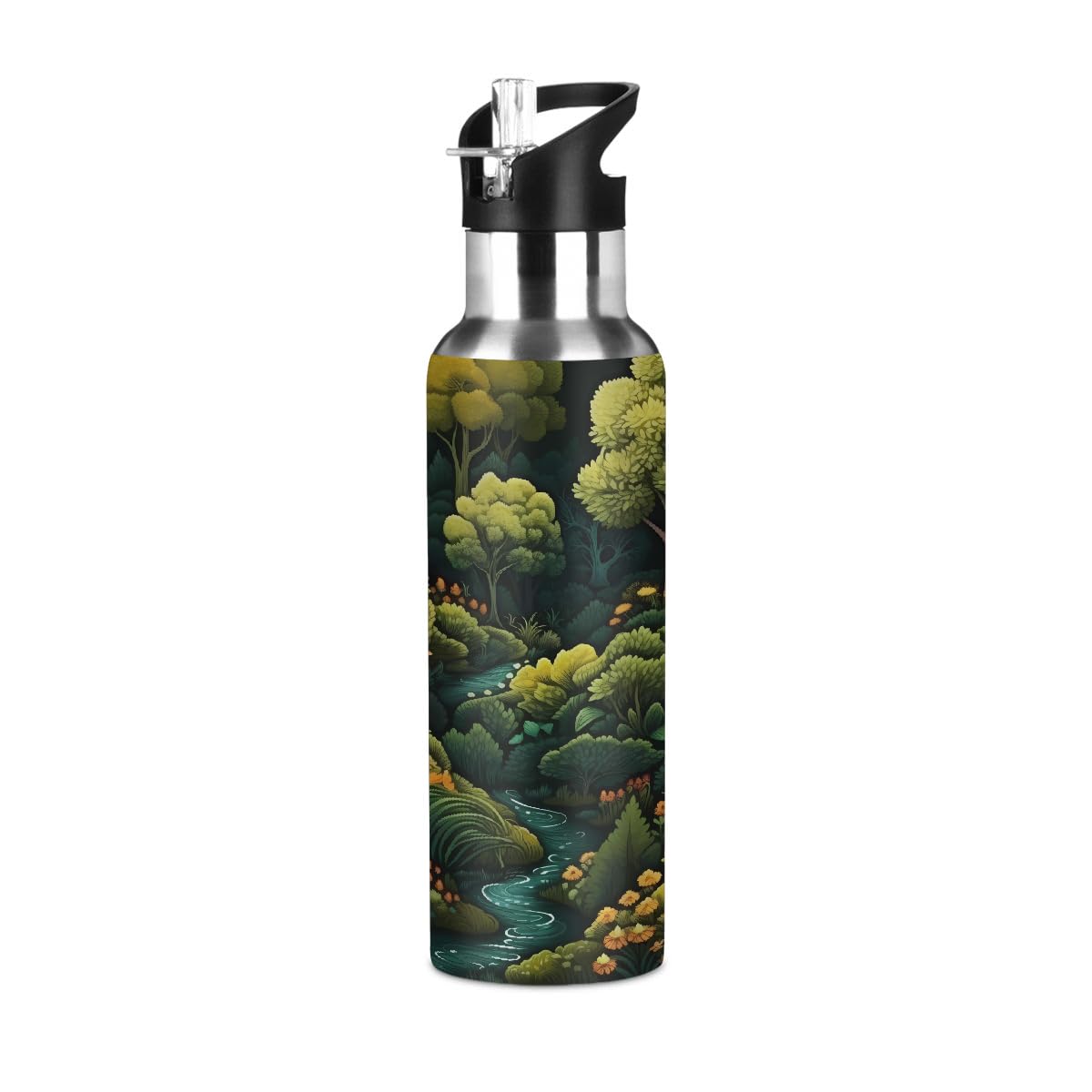 Bouteille d'eau isotherme avec paille de 600 ml Green Forest View pour enfants