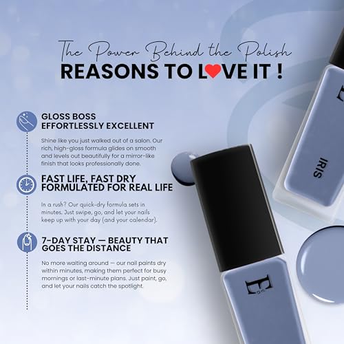 Image of IRISH Vegan Nail Polish Soft Blue Color | Long Lasting Chip Resistant Formula | Quick Dry Glossy Finish | Non Toxic & Cruelty Free Nail Paint for Women | 10 ml