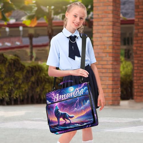 Image of Custom 3 Ring Zipper Binder Galaxy Forest Wolves Personalized Name 1.5 inch Binders Large Capacity Multi Pockets for School Office Supplies