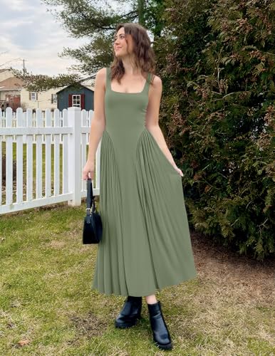 Image of ZESICA Womens 2026 Summer Sleeveless Square Neck Sundress Casual Long Flowy A Line Beach Vacation Maxi Dresses