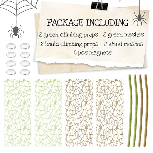 Image of 8PCS Jumping Spider Enclosure Accessories, Jumping Spider Web with Magnets, Jumping Spider Accessories Climbing Toy, Jumping Spider Enclosure Decor (Green and Khaki)