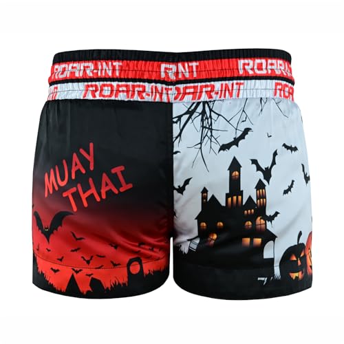 ROAR-INT Kid's Muay Thai Shorts Martial Arts MMA Kickboxing Shorts for Boys Girls Boxing Trunks Shorts (US, Alpha, Small, Regular, Halloween, Regular Fit)