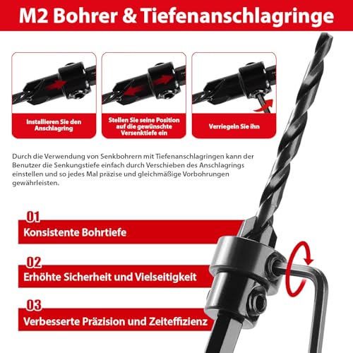 Magicbox M2 Cobalt HSS Senkbohrer Set 15-tlg, Profi Kegelsenker Set mit Magnetischem Schnellwechselsystem & Präzisem Tiefenanschlag für Holz Inkl.Aufbewahrungsbox für Holzbearbeitung, Bohrwerkzeuge