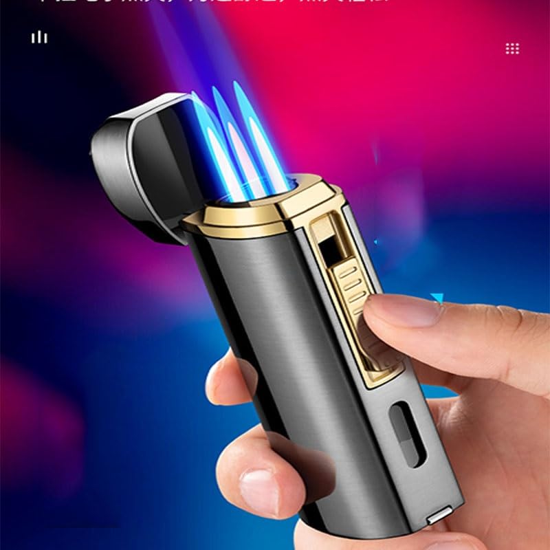 Encendedor antorcha triple llama azul recargable metal miniatura 2