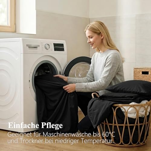 RUIKASI Bettwäsche 135x200 4teilig Schwarz - Polyester Mikrofaser Bettwäsche-Sets Oeko-TEX… – Ansicht 5
