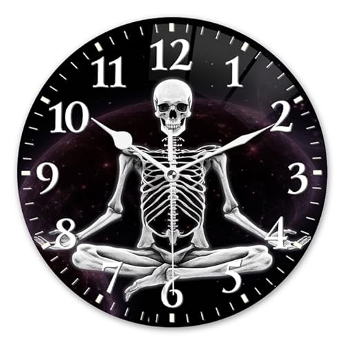 Kyvita Quartz Wall Clocks Non-Ticking Silent Battery Operated Modern Wall Clocks Decorative for Home,Bedroom-Skeleton Meditating in Lotus Position(10inch)