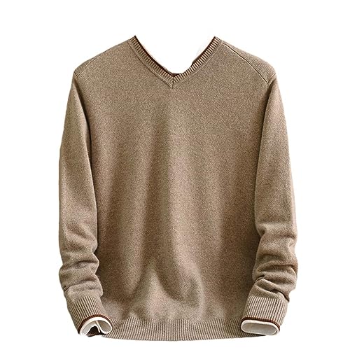 Alloaone Men V-Neck Winter Solid Cashmere Sweater Thickening Business Warm Pullover Base Sweater